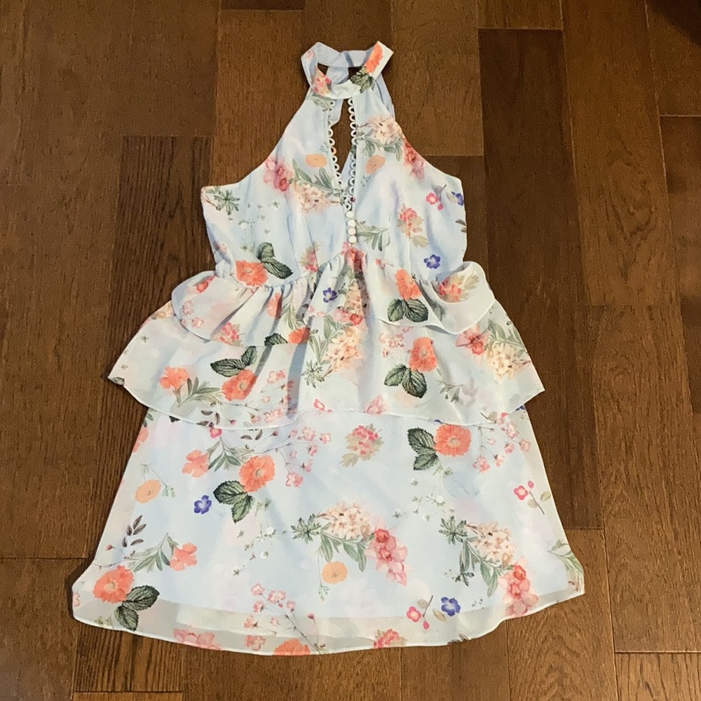 Gorgeous light blue floral ruffle dress